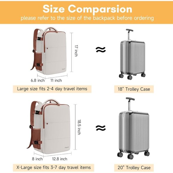 Taygeer Women's Khaki White Travel Backpack Carry On 15.6inch Laptop Backpack - Picture 7 of 9